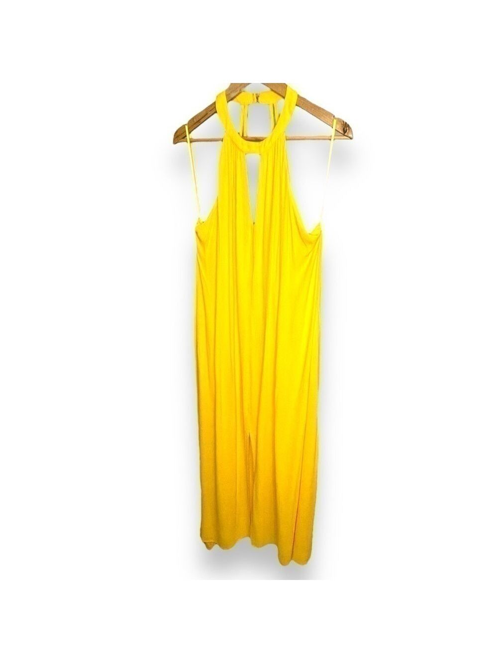 NWT Bebe Yellow Daffodil Strappy Halterneck Maxi Dress - Large